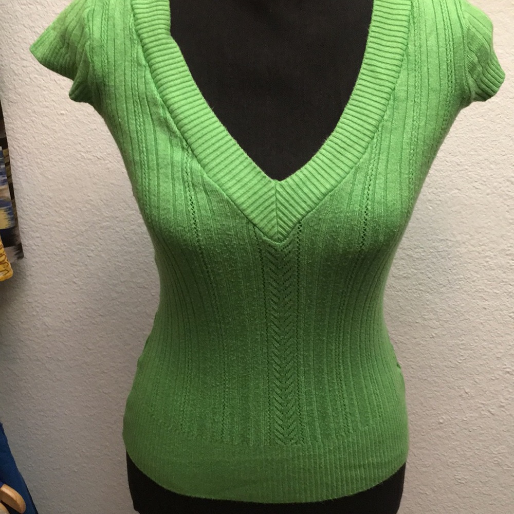 Bebe Key Lime V-Neck Knit Top
